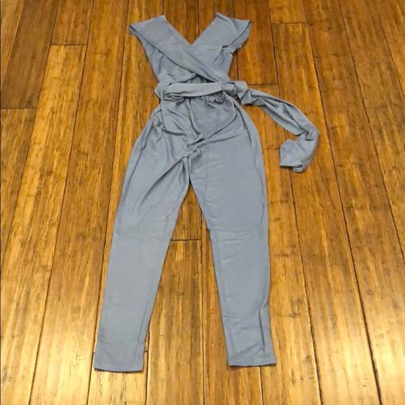 Sleeveless Blue Jumpsuit Tie Waist - Picture 6 of 6